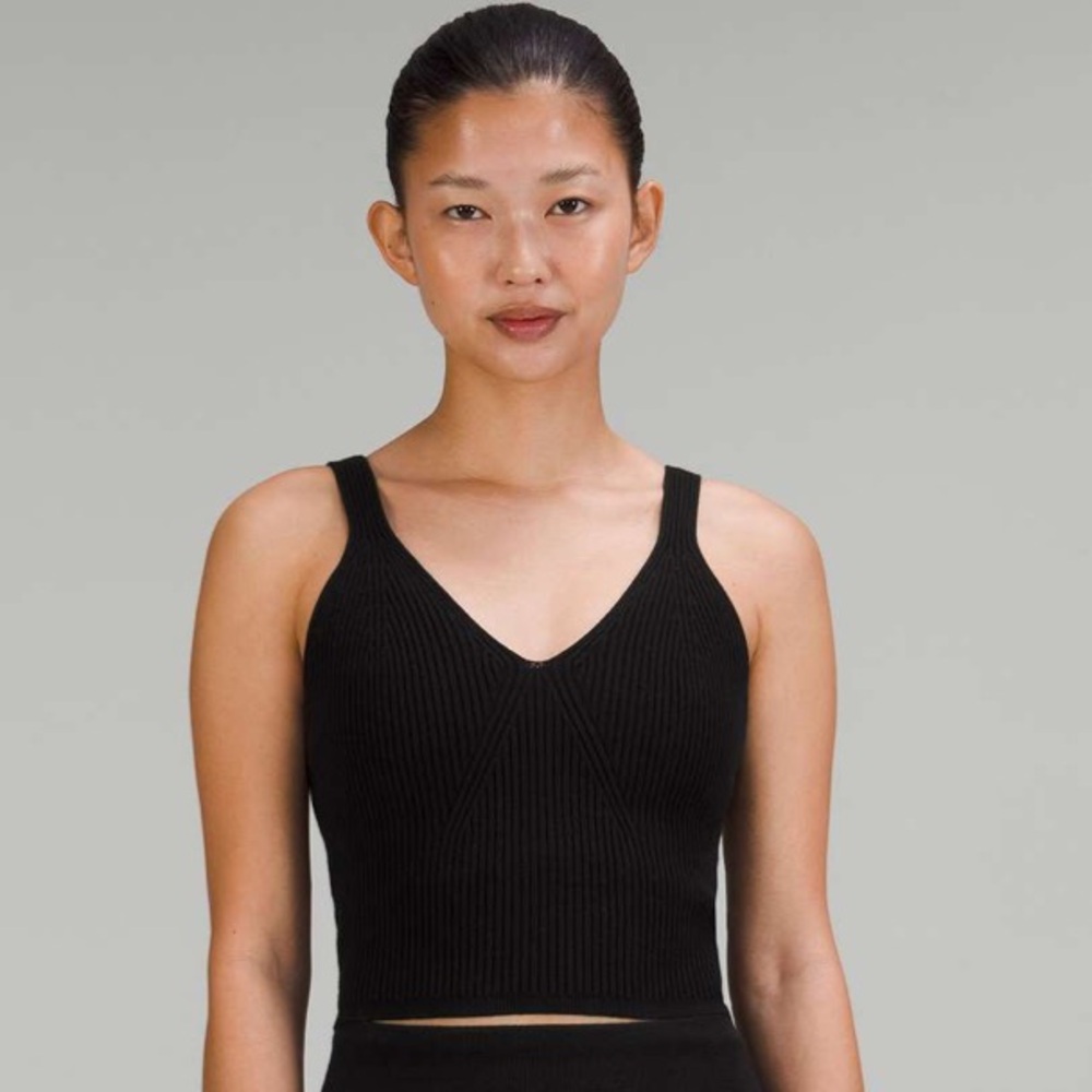 Lululemon Ribbed Knit Cropped Black Tank Top - 4